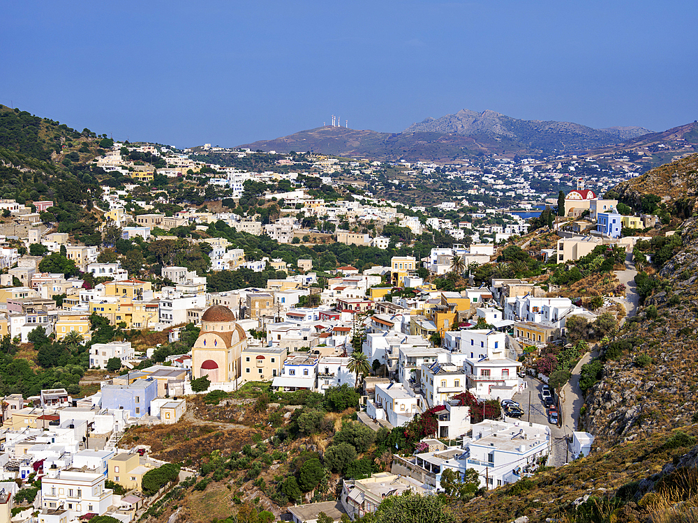 Platanos, elevated view, Agia Marina, Leros Island, Dodecanese, Greek Islands, Greece, Europe