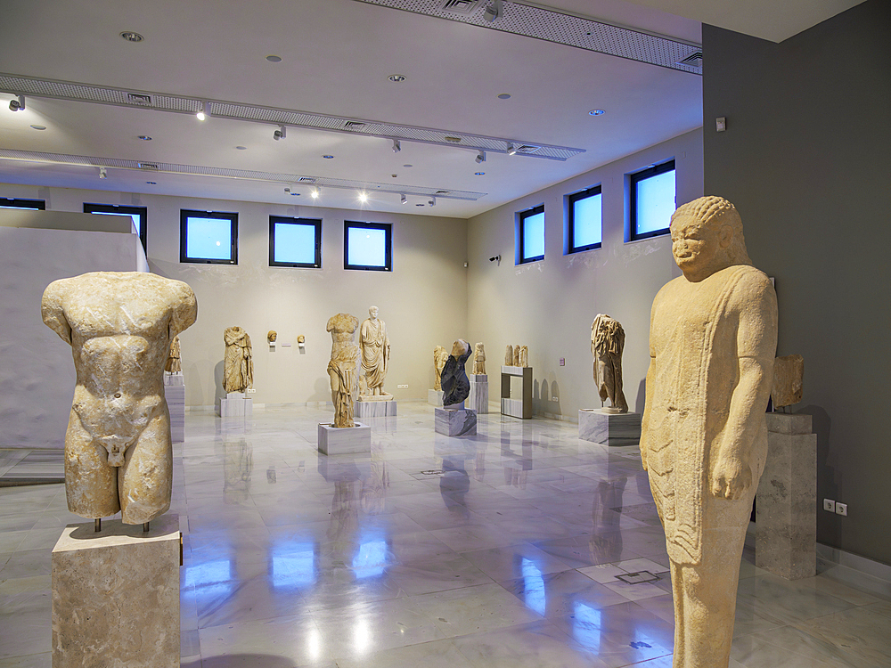 Sculptures at the Archaeological Museum, interior, Pythagoreio, Samos Island, North Aegean, Greek Islands, Greece, Europe