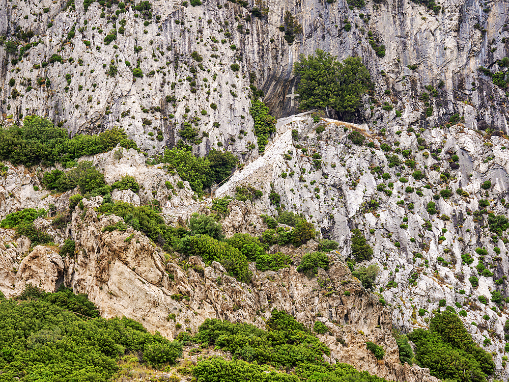 Stairway to The Cave of Pythagoras, Mount Kerkis, Samos Island, North Aegean, Greek Islands, Greece, Europe