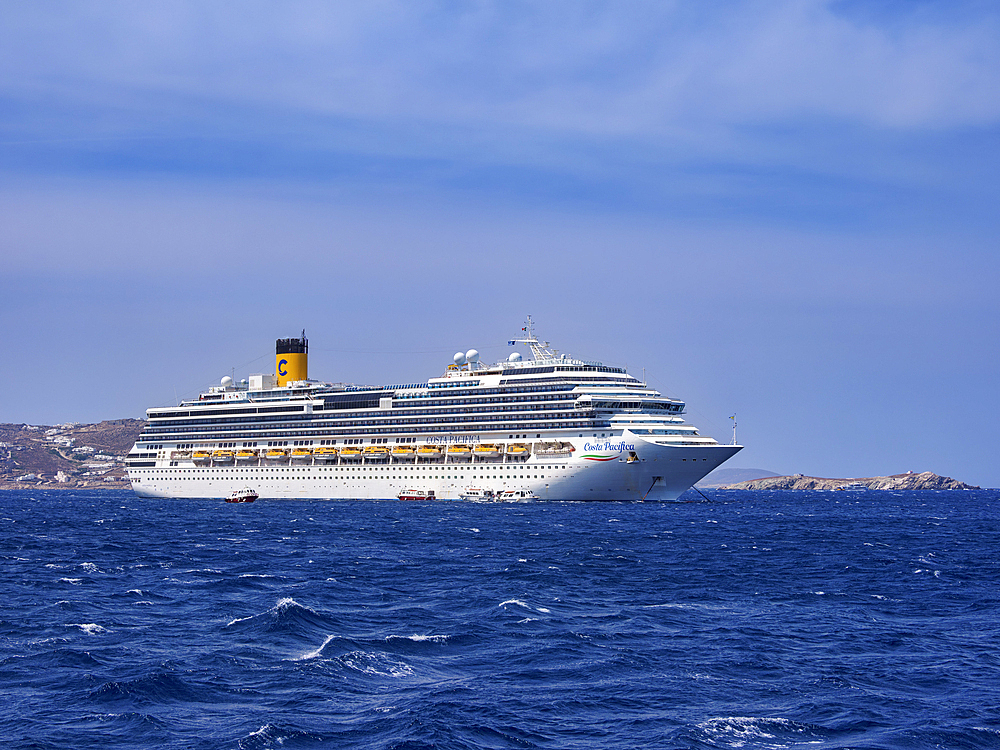 Cruise Ship off the coast of Mykonos Island, Cyclades, Greek Islands, Greece, Europe