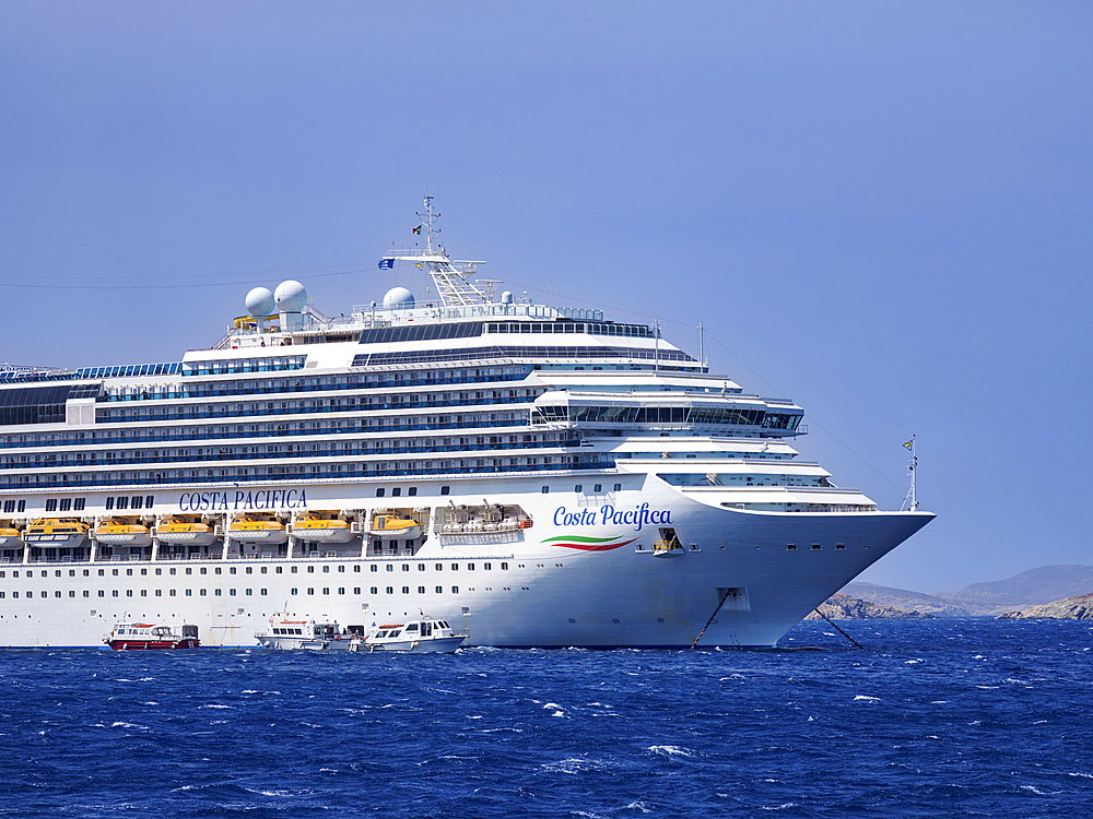 Cruise Ship off the coast of Mykonos Island, Cyclades, Greek Islands, Greece, Europe