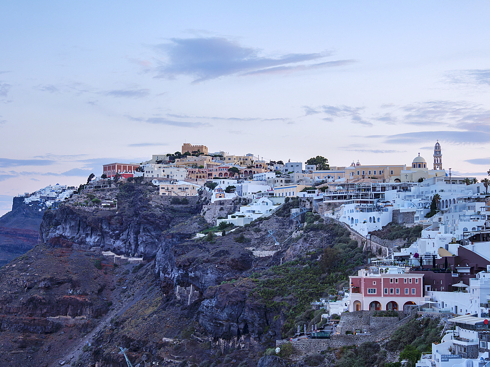 Cityscape of Fira at dawn, Santorini (Thira) Island, Cyclades, Greek Islands, Greece, Europe