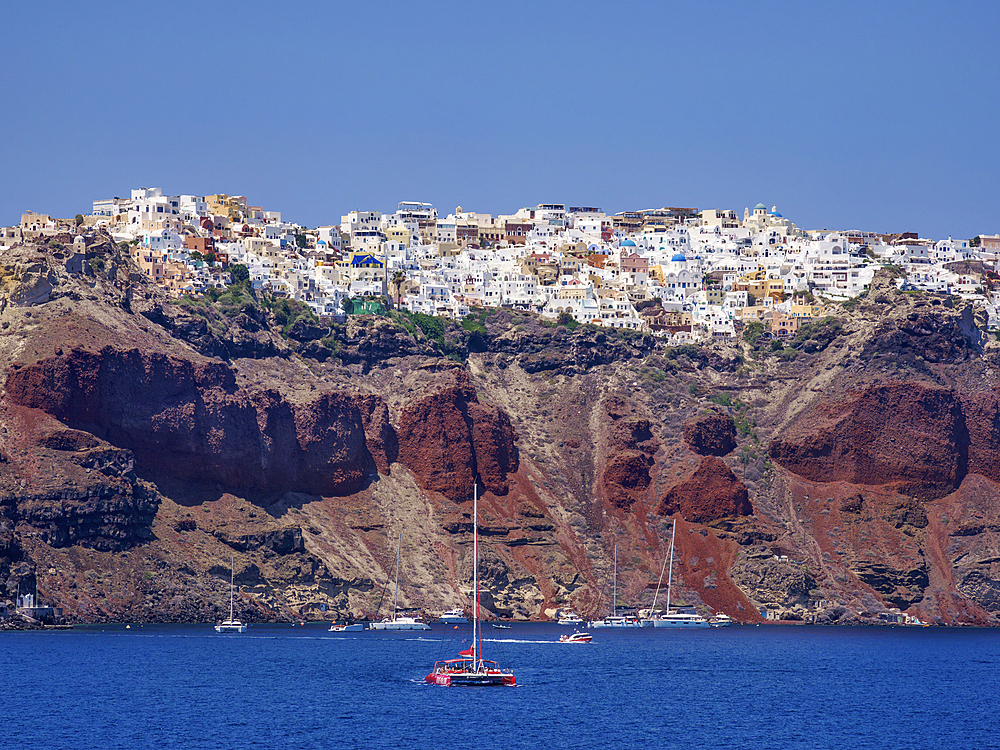 View towards Oia Village, Santorini (Thira) Island, Cyclades, Greek Islands, Greece, Europe