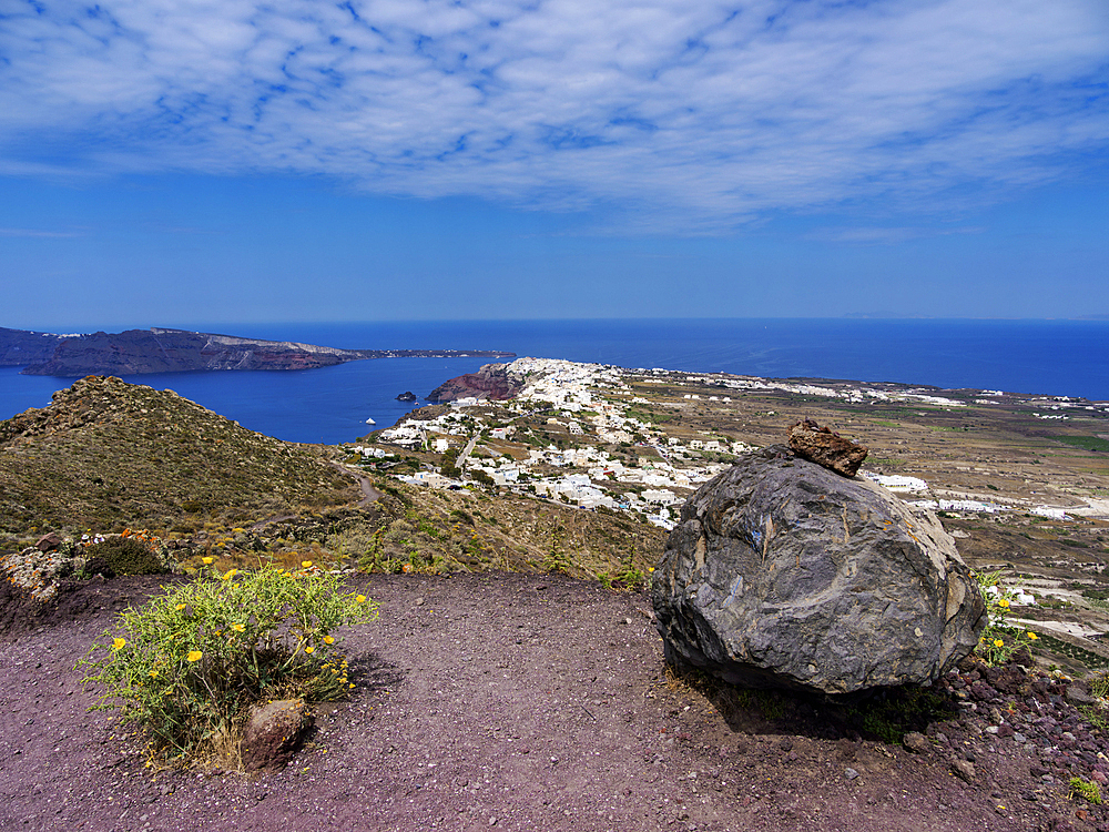 View towards Oia Village, Santorini (Thira) Island, Cyclades, Greek Islands, Greece, Europe