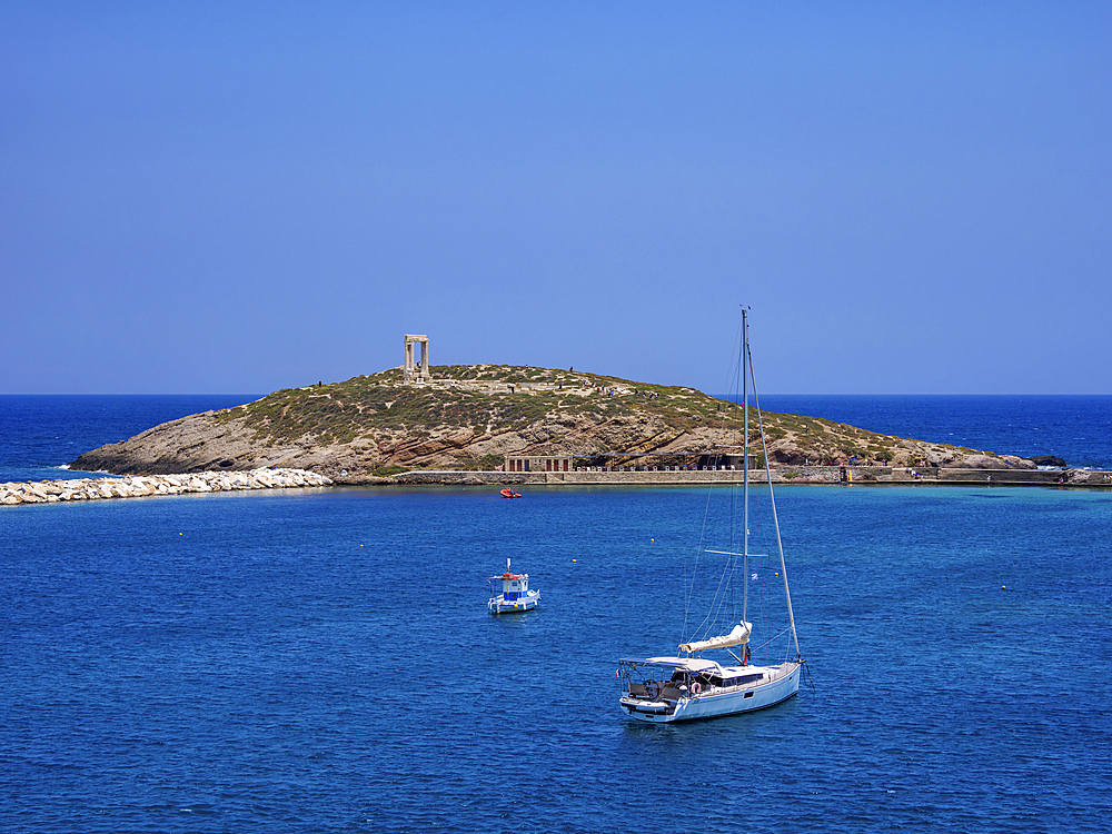 View towards the Temple of Apollo, Chora, Naxos City, Naxos Island, Cyclades, Greek Islands, Greece, Europe