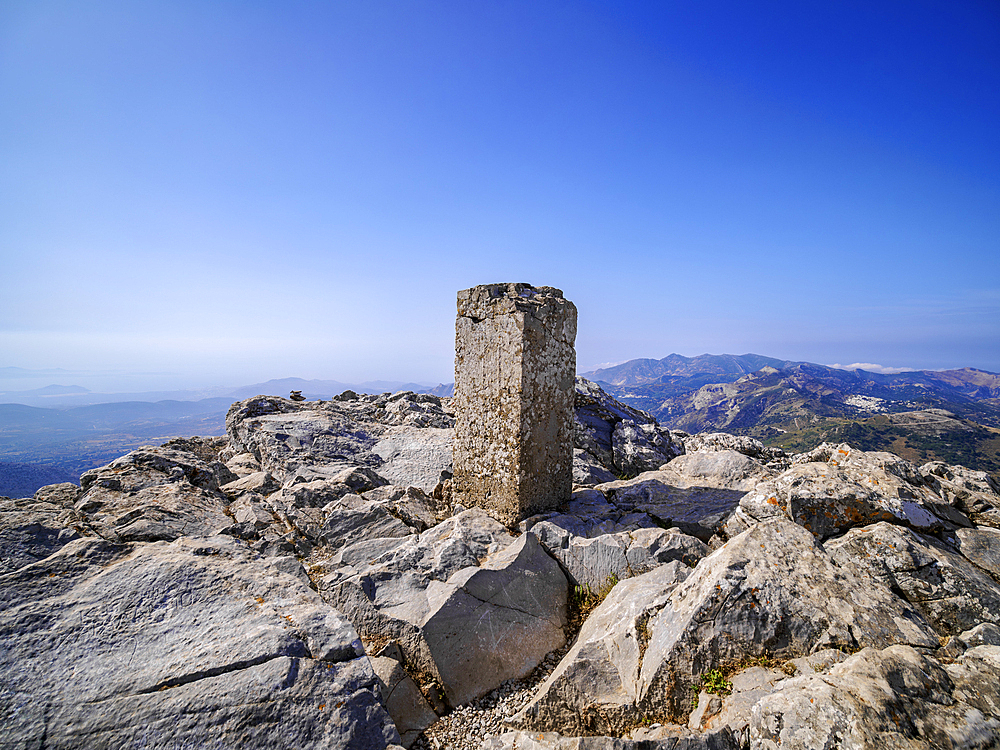 Landscape seen from the peak of Mount Zas (Zeus), Naxos Island, Cyclades, Greek Islands, Greece, Europe