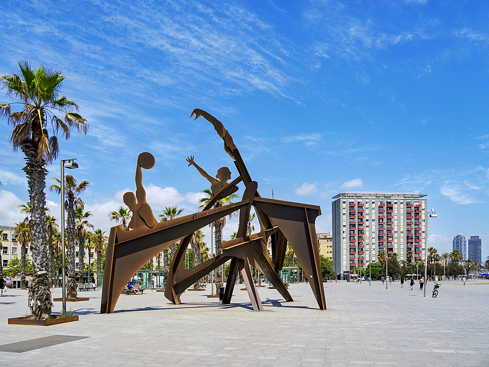 Homenatge a la Natacio Sculpture, La Barceloneta Beach, Barcelona, Catalonia, Spain, Europe