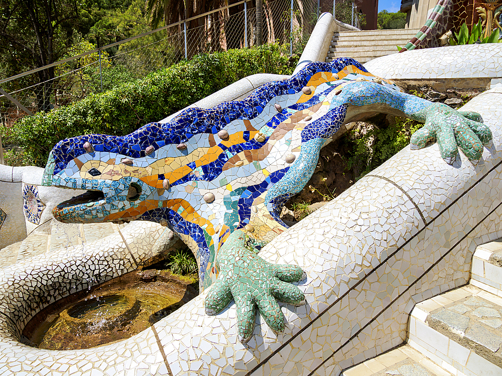 Mosaic Salamander, Park Guell, UNESCO World Heritage Site, Barcelona, Catalonia, Spain, Europe