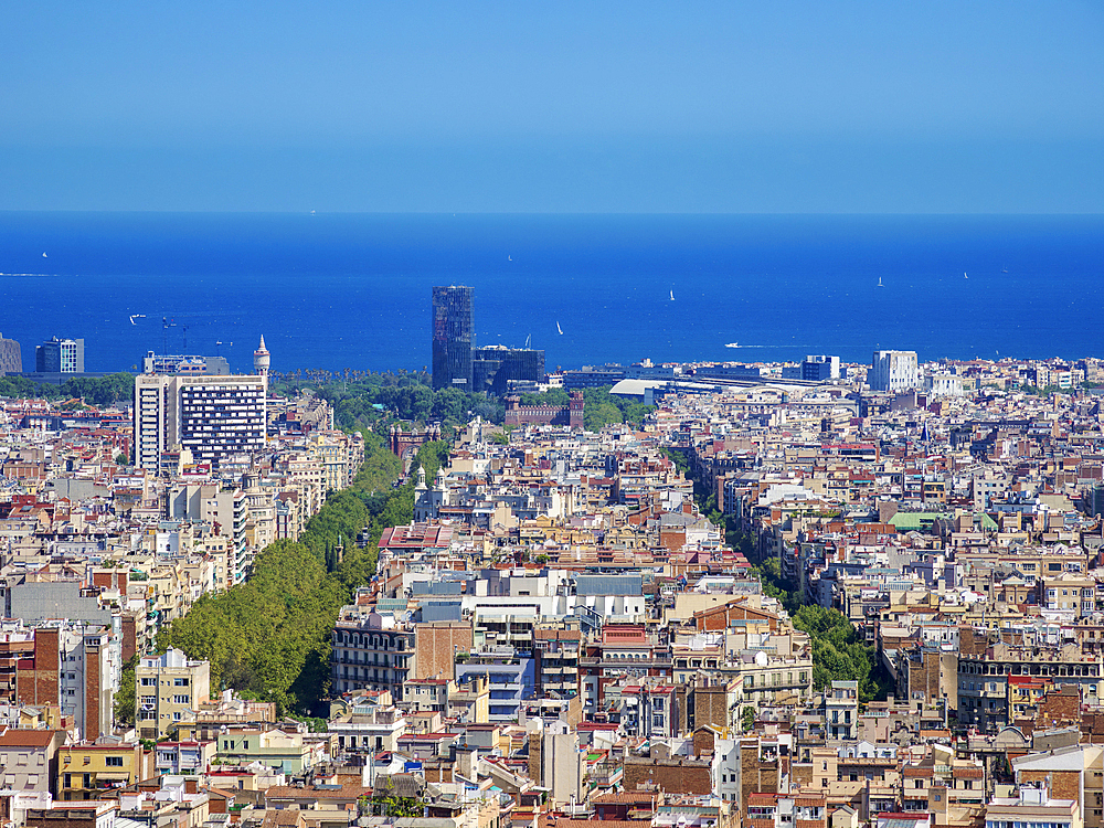 Cityscape seen from Park Guell, Barcelona, Catalonia, Spain, Europe