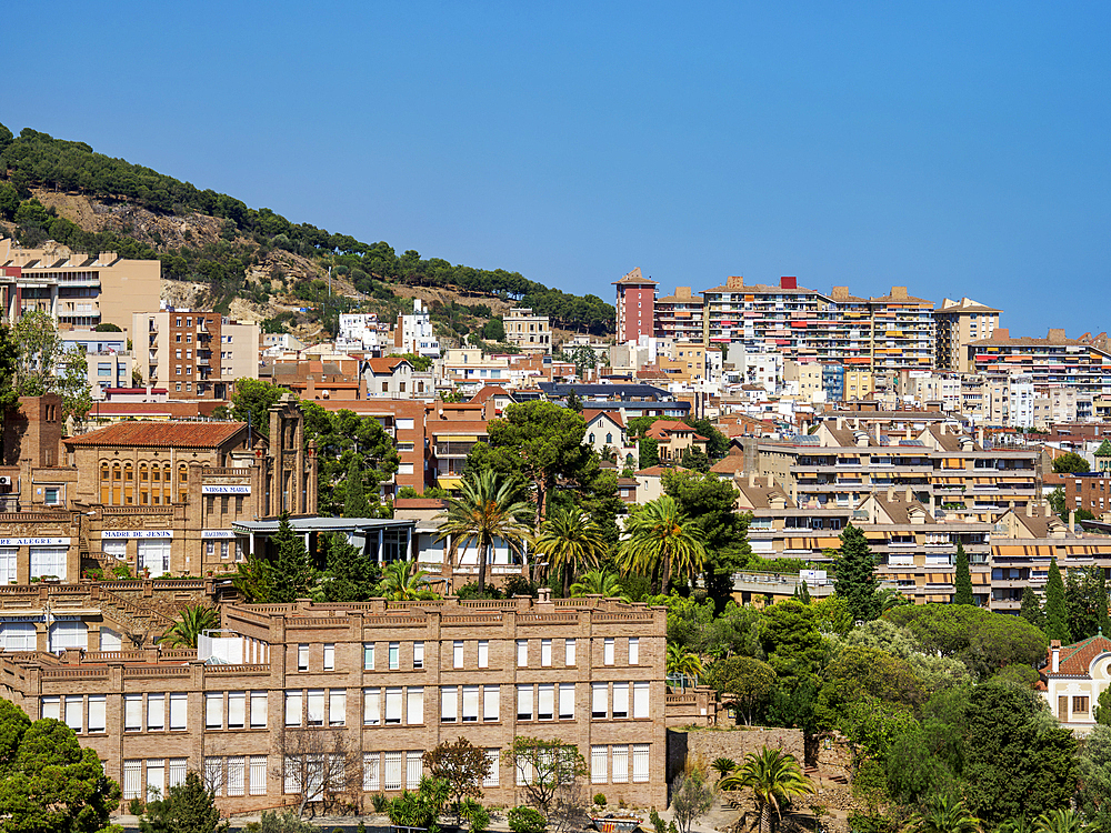 Cityscape seen from Park Guell, Barcelona, Catalonia, Spain, Europe