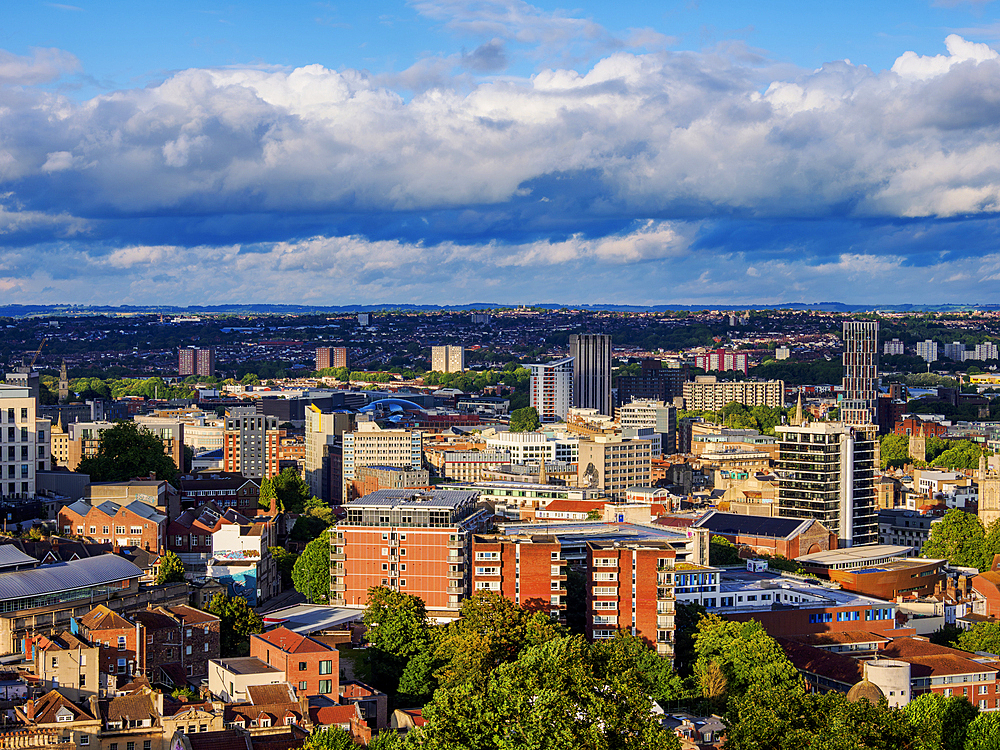 Cityscape seen from Cabot Tower in Brandon Hill Park, Bristol, England, United Kingdom, Europe