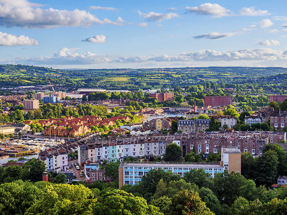 Cityscape seen from Cabot Tower in Brandon Hill Park, Bristol, England, United Kingdom, Europe