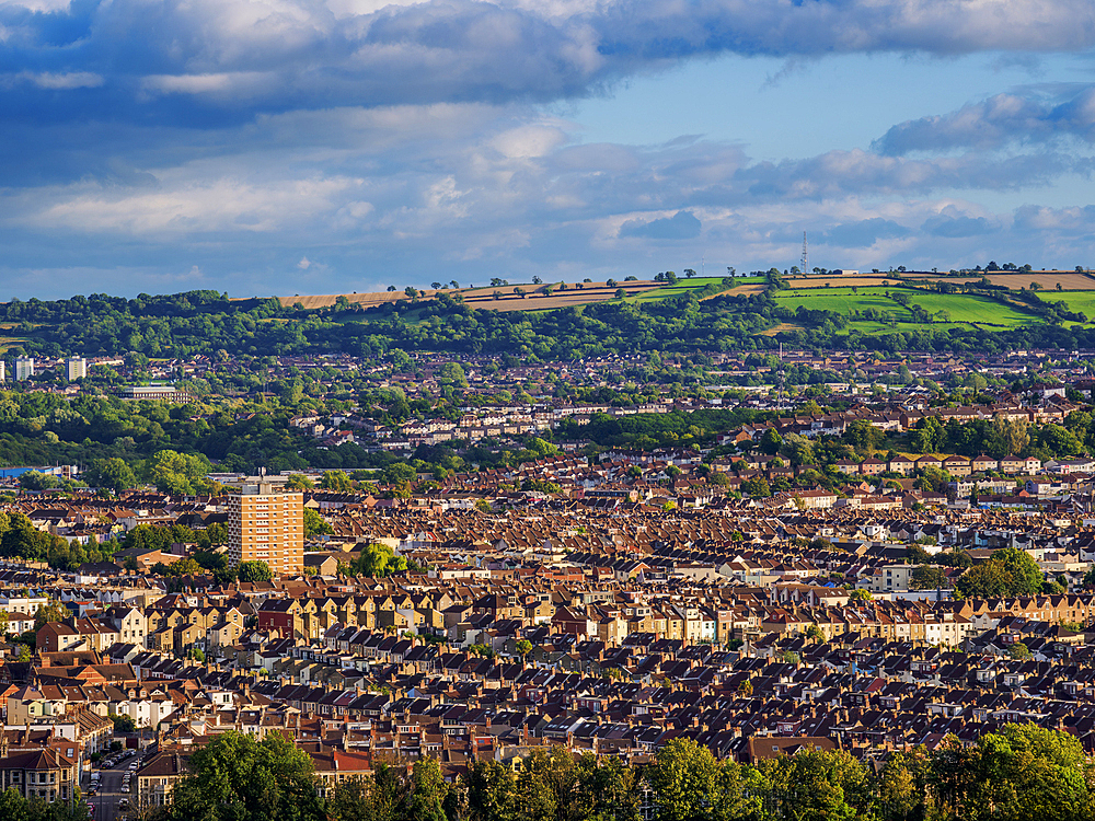 Cityscape seen from Cabot Tower in Brandon Hill Park, Bristol, England, United Kingdom, Europe