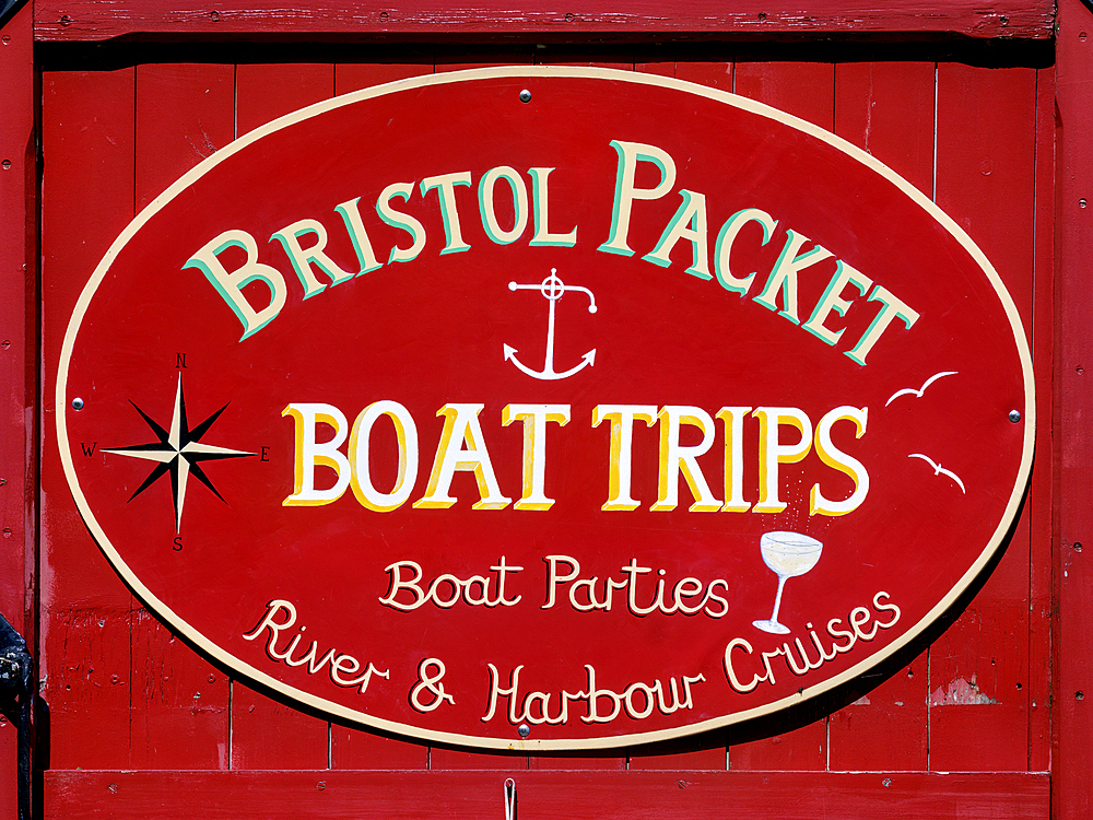 Bristol Packet Boat Trips sign at the Floating Harbour, Bristol, England, United Kingdom, Europe