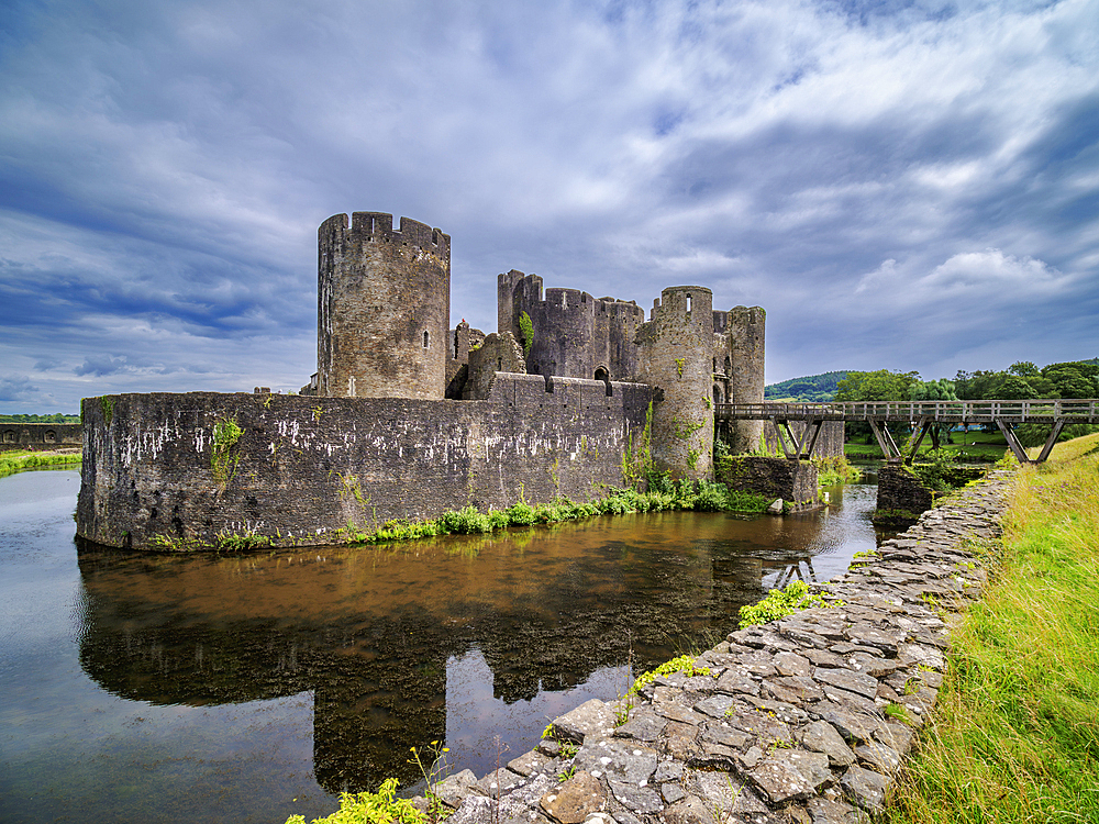 Caerphilly Castle and Moat, Caerphilly, Gwent, Wales, United Kingdom, Europe