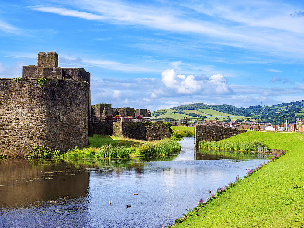 Caerphilly Castle and Moat, Caerphilly, Gwent, Wales, United Kingdom, Europe