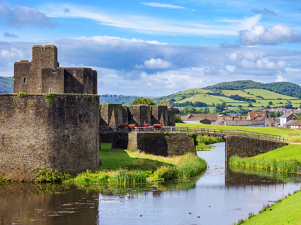 Caerphilly Castle and Moat, Caerphilly, Gwent, Wales, United Kingdom, Europe