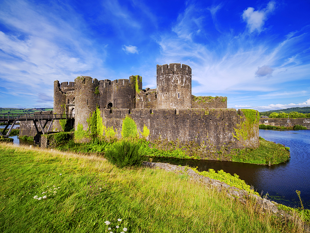 Caerphilly Castle and Moat, Caerphilly, Gwent, Wales, United Kingdom, Europe