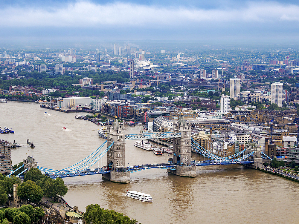 Tower Bridge and River Thames, elevated view, London, England, United Kingdom, Europe