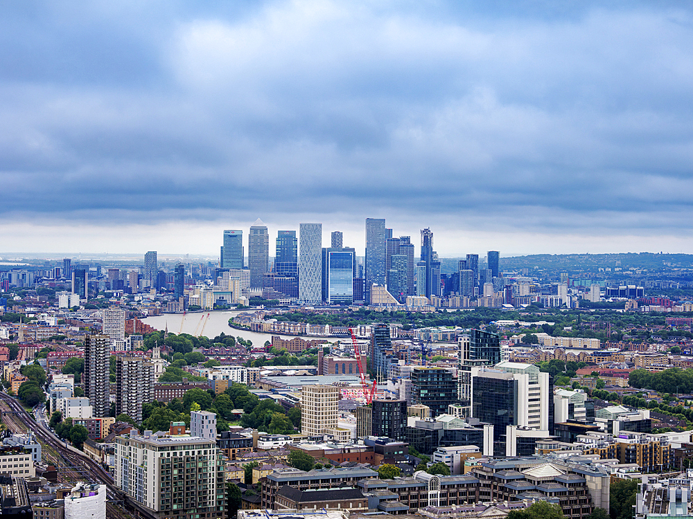 View towards Canary Wharf, London, England, United Kingdom, Europe