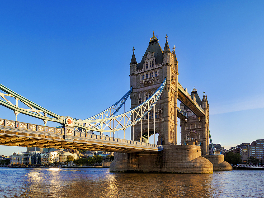 Tower Bridge at sunrise, London, England, United Kingdom, Europe