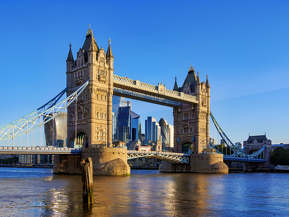 Tower Bridge at sunrise, London, England, United Kingdom, Europe