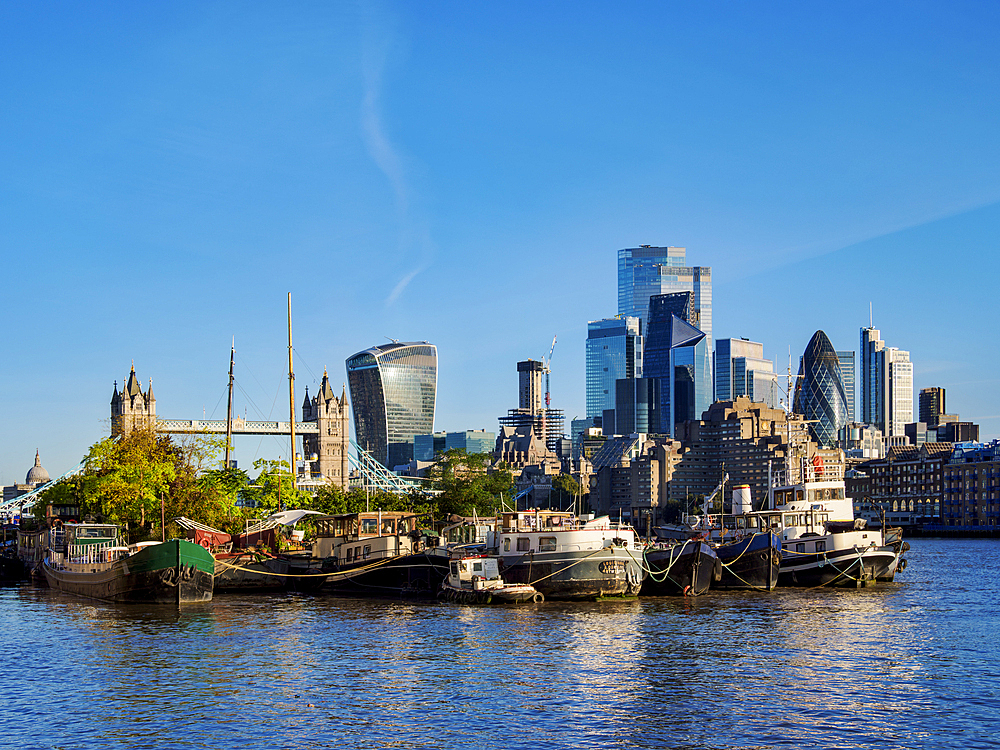 View over River Thames towards The City of London, London, England, United Kingdom, Europe