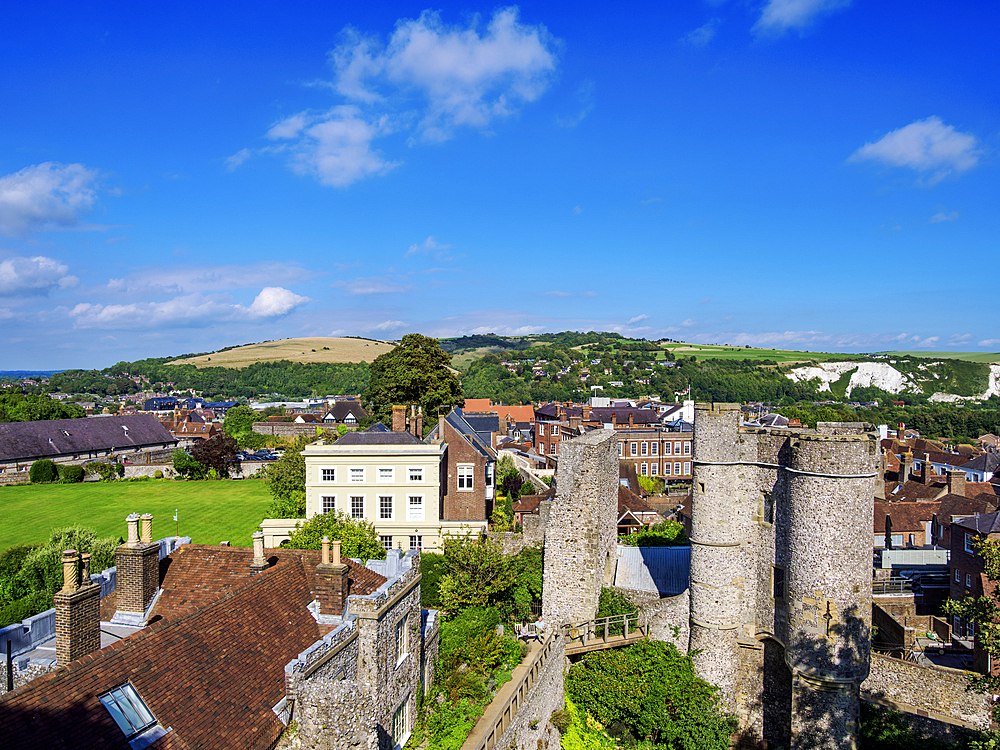 Castle Gate (Barbican), elevated view, Lewes, East Sussex, England, United Kingdom, Europe