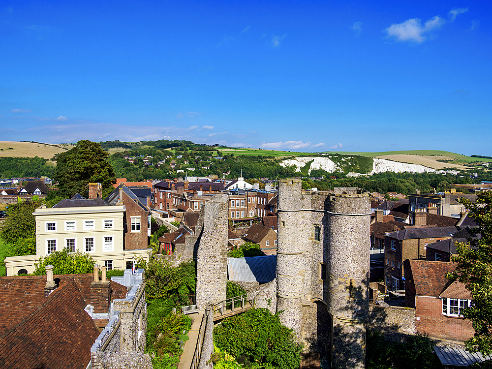 Castle Gate (Barbican), elevated view, Lewes, East Sussex, England, United Kingdom, Europe