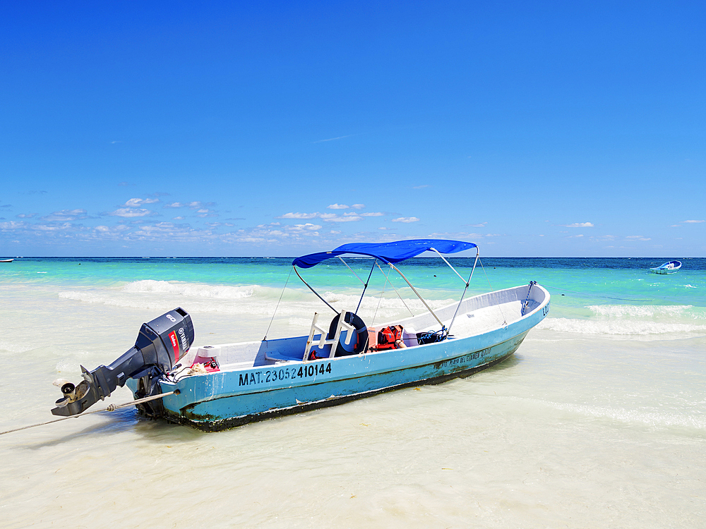 Motorboat at the Paradise Beach, Tulum, Quintana Roo State, Mexico