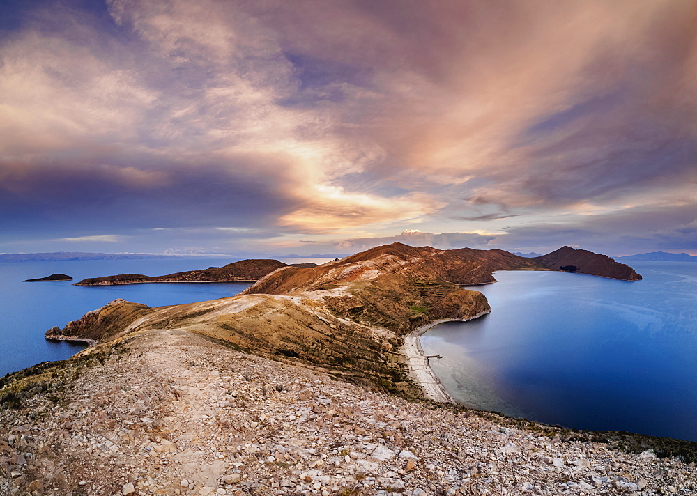 Island of the Sun, elevated view, Titicaca Lake, La Paz Department, Bolivia, South America