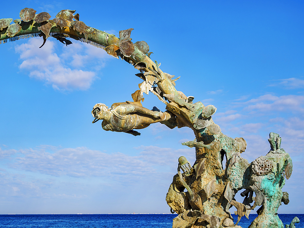 Coral Reefs Monument at the waterfront of San Miguel de Cozumel, Cozumel Island, Quintana Roo State, Mexico