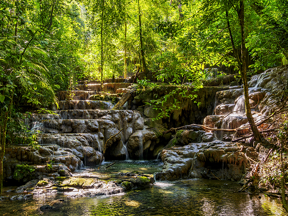 Waterfall at the Palenque Archaeological Site, Palenque, Chiapas State, Mexico