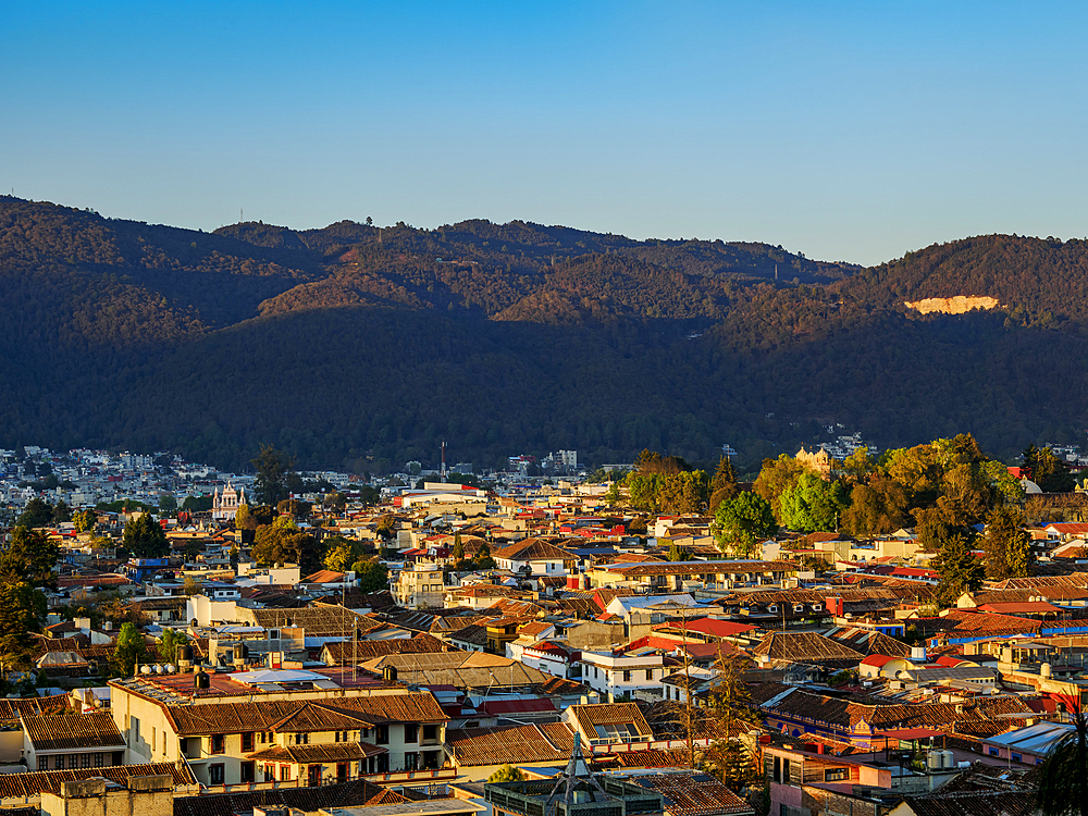 Cityscape of San Cristobal de las Casas at sunset, elevated view, Chiapas State, Mexico