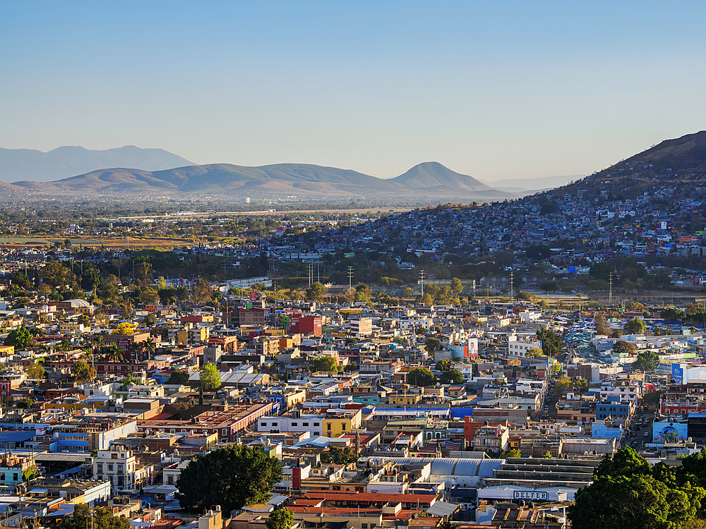 Cityscape seen from Cerro del Fortin at sunset, Oaxaca de Juarez, Oaxaca State, Mexico
