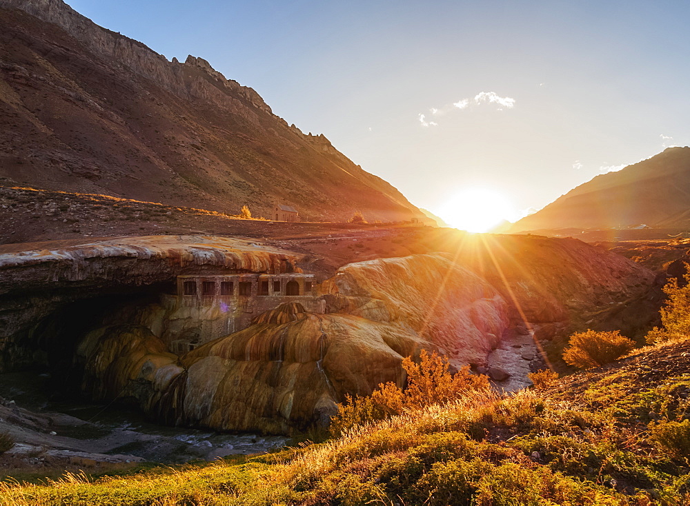 The Inca Bridge (Puente del Inca) at sunset, Central Andes, Mendoza Province, Argentina, South America