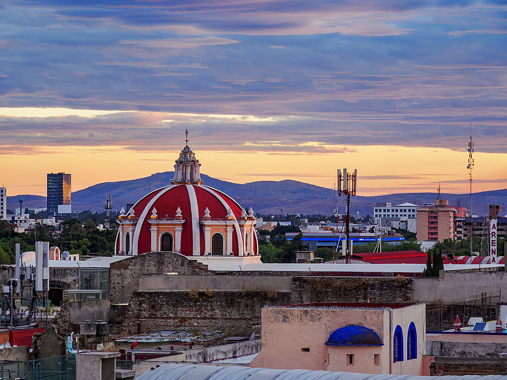 View towards the San Jeronimo Church at sunset, City of Puebla, Puebla State, Mexico