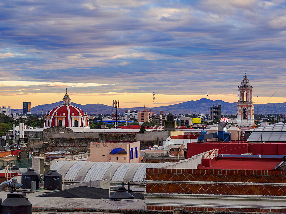 View towards the San Jeronimo Church at sunset, City of Puebla, Puebla State, Mexico