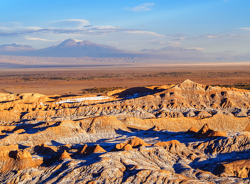 Valle de la Luna (Valley of the Moon) at sunset, near San Pedro de Atacama, elevated view, Atacama Desert, Antofagasta Region, Chile, South America