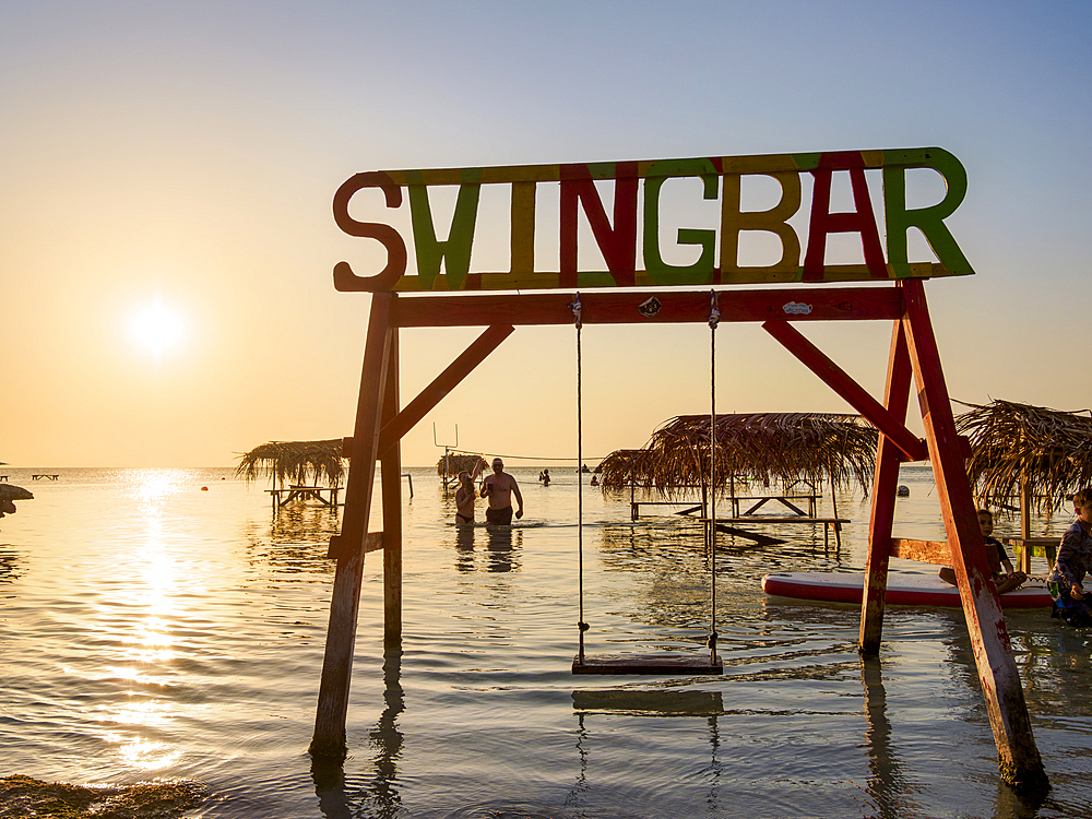 Swing Bar at sunset, Secret Beach, Ambergris Caye, Belize District, Belize