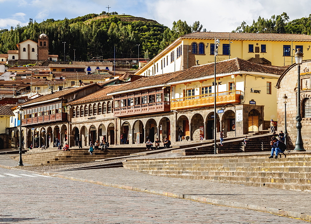 Colonial houses with balconies, Main Square, UNESCO World Heritage Site, Cusco, Peru, South America