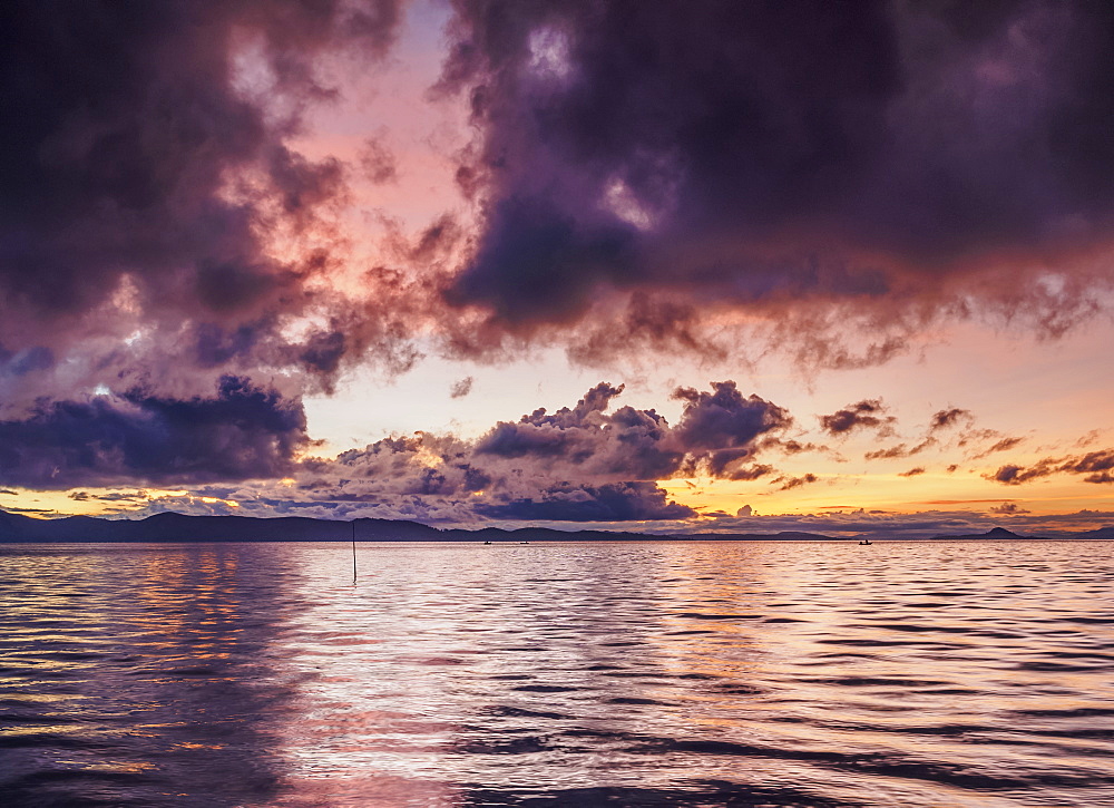 Lake Titicaca at sunrise, Uros Floating Islands, Puno Region, Peru, South America