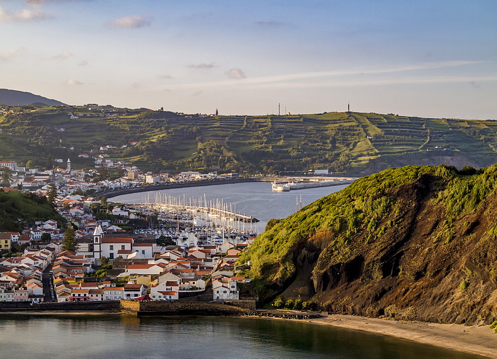 Horta seen from Monte da Guia, elevated view, Faial Island, Azores, Portugal, Atlantic, Europe