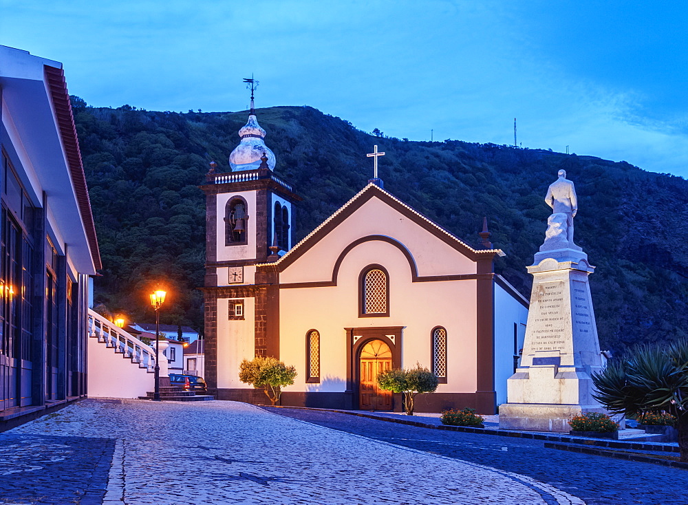 Igreja Matriz de Sao Jorge, Mother Church, Velas, twilight, Sao Jorge Island, Azores, Portugal, Atlantic, Europe