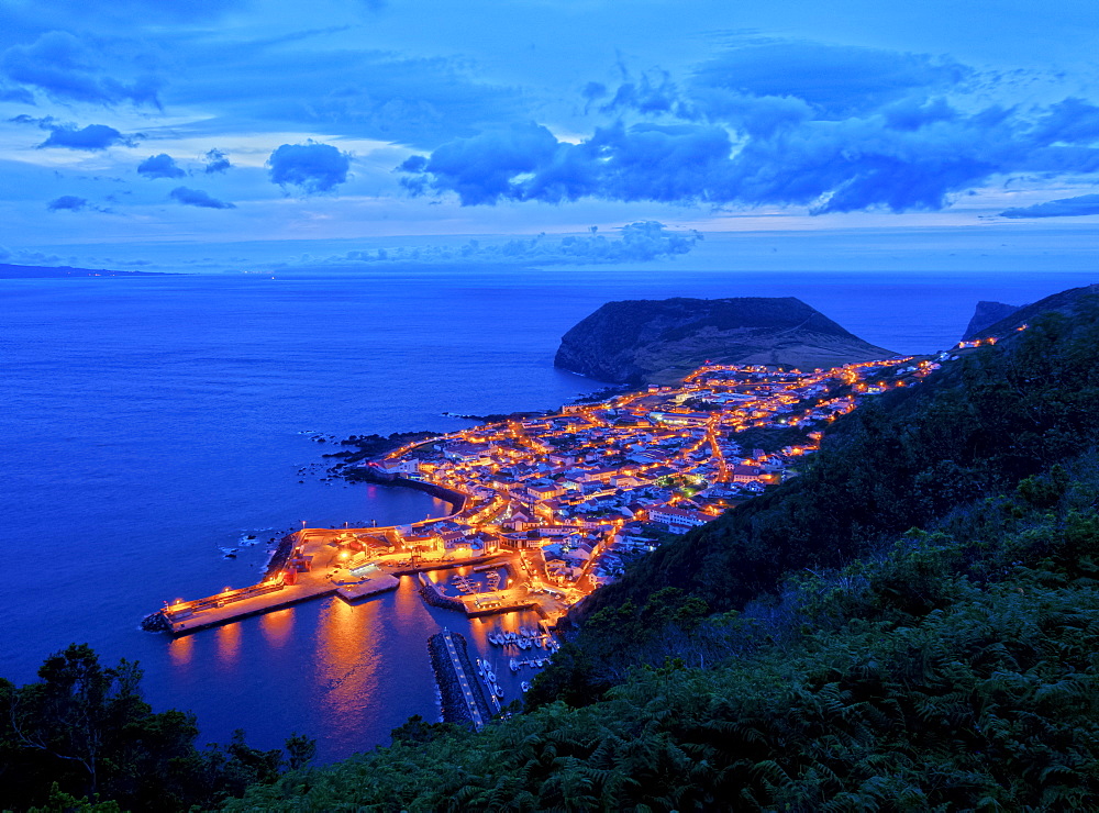 Velas at twilight, elevated view, Sao Jorge Island, Azores, Portugal, Atlantic, Europe