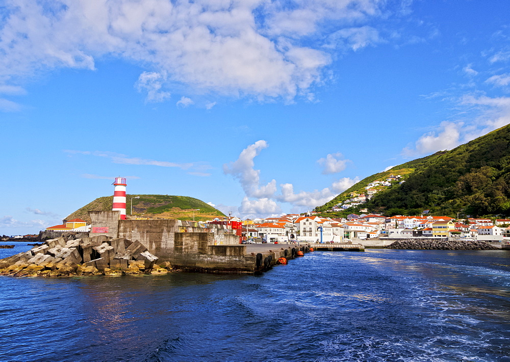 Velas seen from the ocean, Sao Jorge Island, Azores, Portugal, Atlantic, Europe