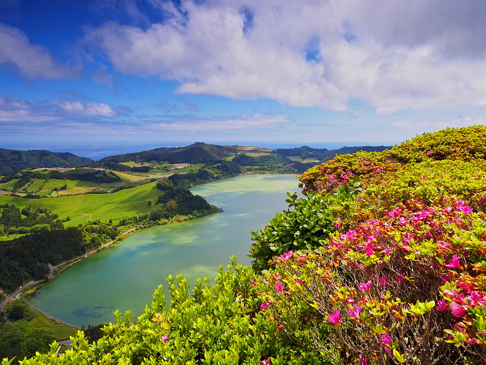 Lagoa das Furnas, elevated view, Sao Miguel Island, Azores, Portugal, Atlantic, Europe