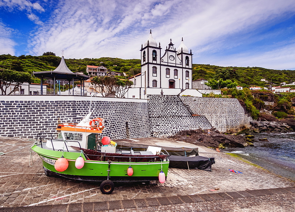 Church of Sao Sebastiao and Port in Calheta de Nesquim, Pico Island, Azores, Portugal, Atlantic, Europe