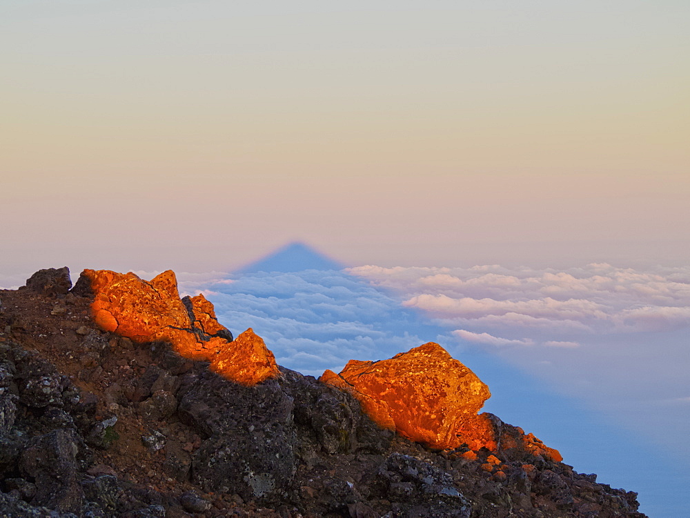 Shadow of Mount Pico at sunrise, Pico Island, Azores, Portugal, Atlantic, Europe