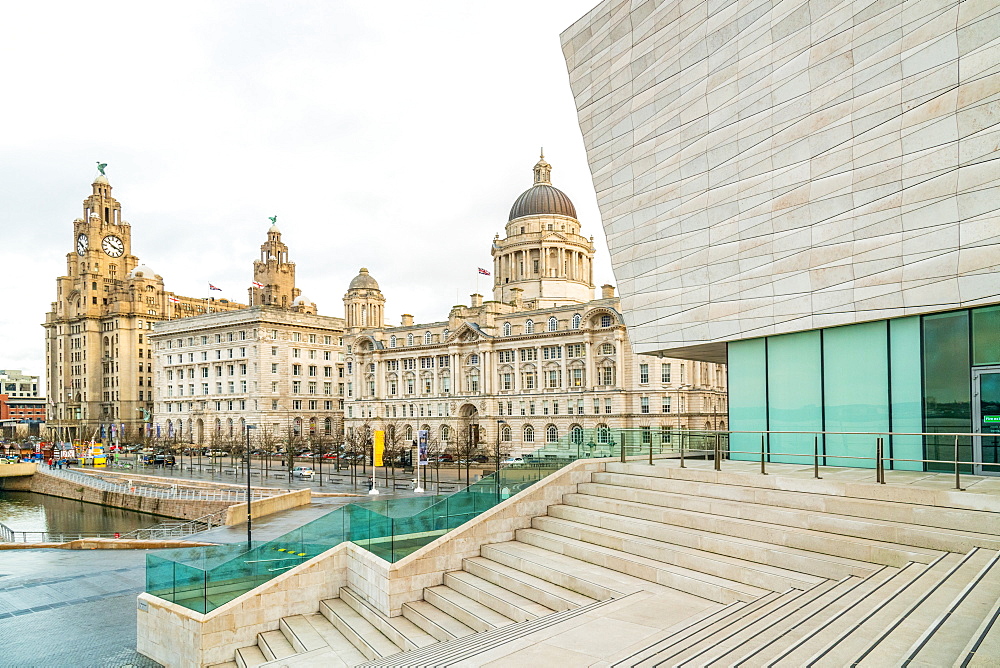 Buildings on waterfront in Liverpool, England, Europe